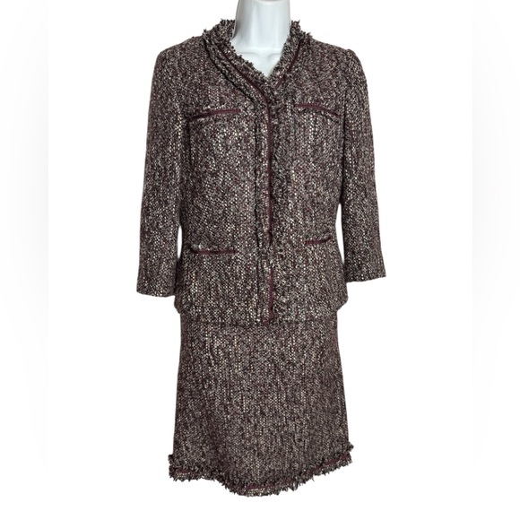 Talbots Skirt Suit Size 6 Petite Mulberry‎ Purple Tweed Fringe Edges w/Pockets - Picture 1 of 15